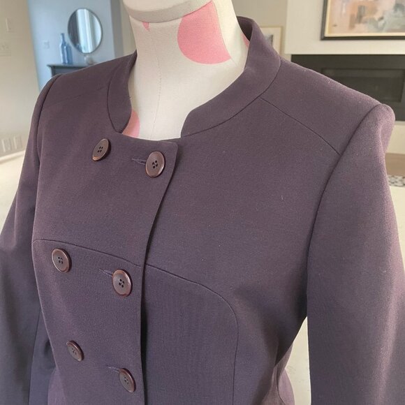 Baia Double Breasted Viscose Polyamide Lined Cropped Jacket Deep Plum Sz 4 - Picture 3 of 11